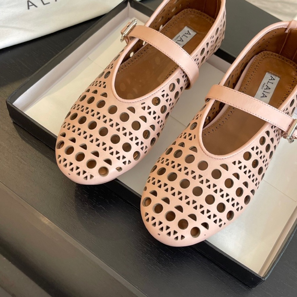 Alaia Pink Perforated Mary Jane Flats - Picture 5 of 8
